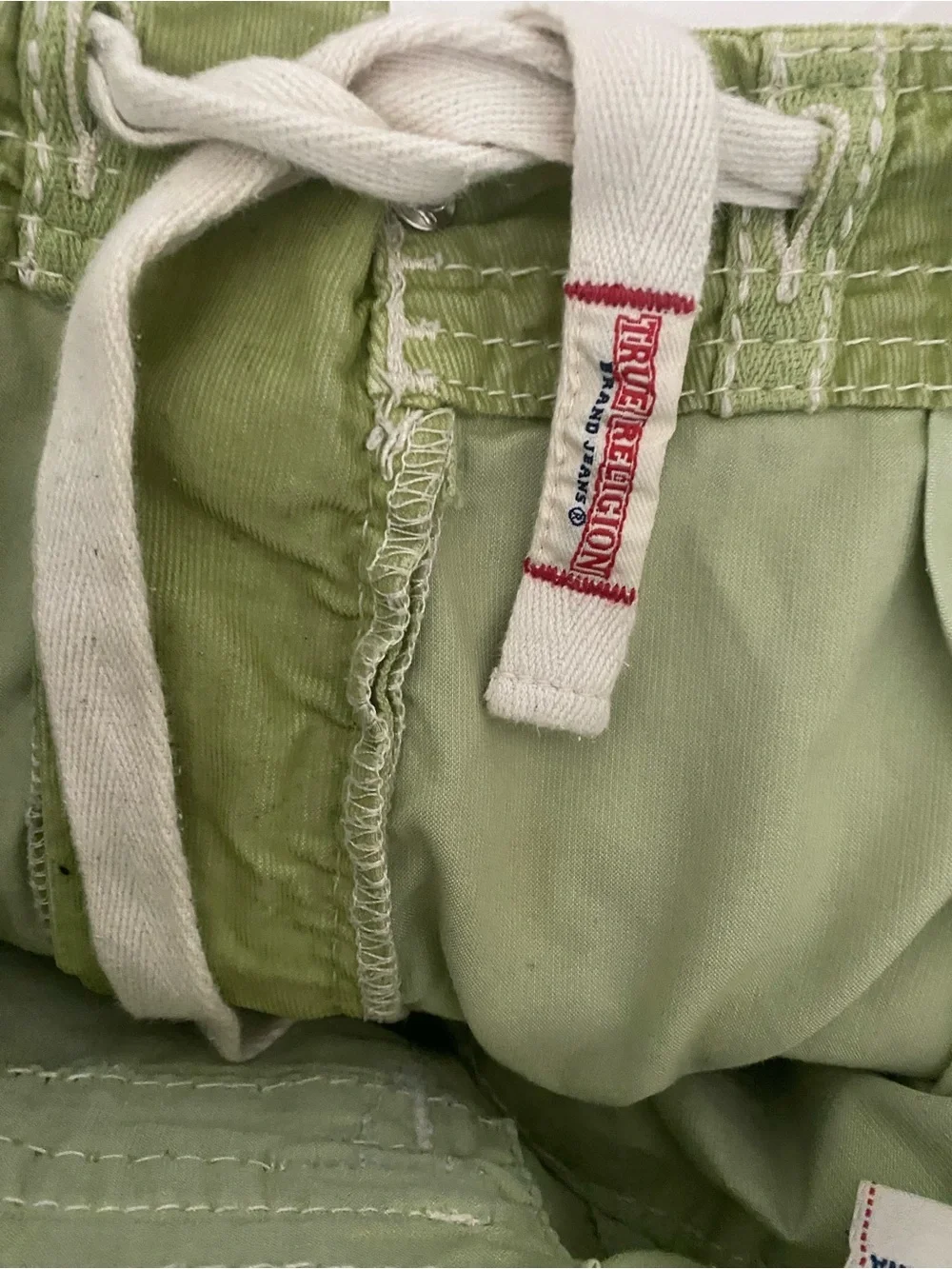 True Religion Y2K Relaxed Ace Cargo Pants Kalamata Green Contrast Stitch 36